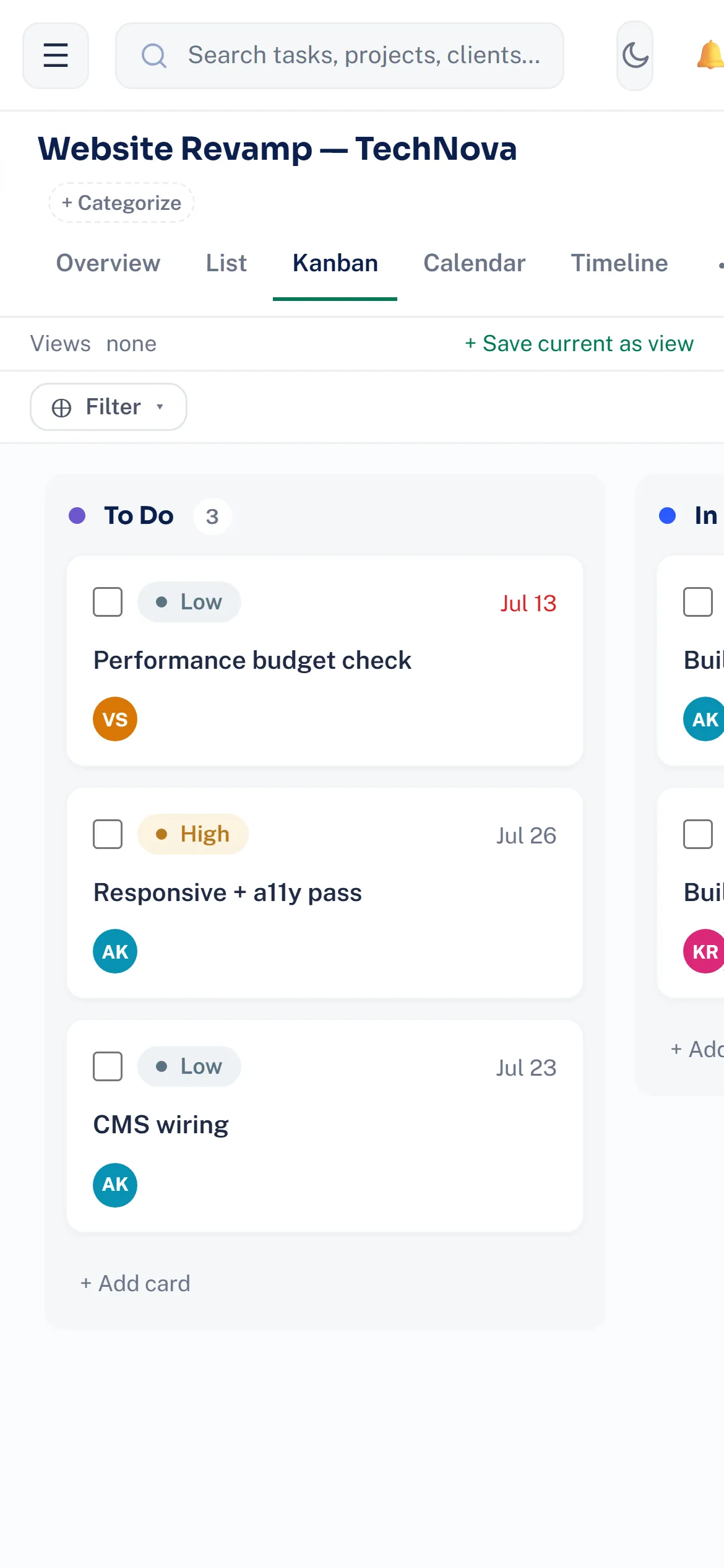 Kaarya kanban board on a phone